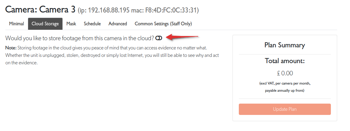 Cloud Storage tab with toggle