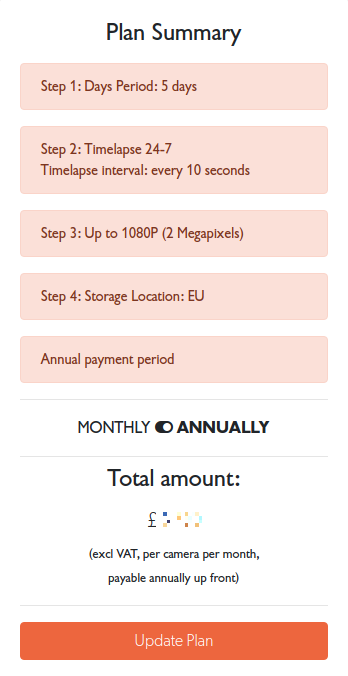 Plan Summary showing configuration and Update Plan button