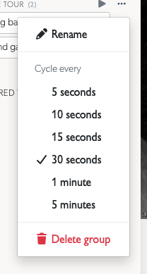 Cycle interval choices in a preset group's menu