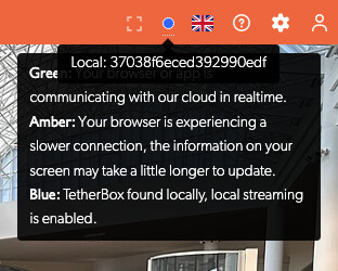 Connection status indicator showing blue for local streaming