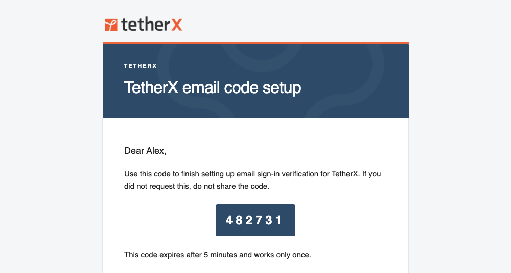 An email containing the six-digit setup code