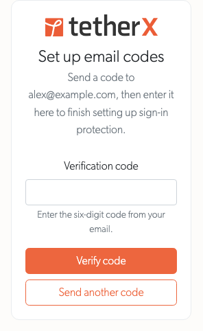 Email verification setup with the code field