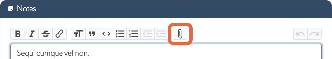 Notes editor toolbar with attach button highlighted