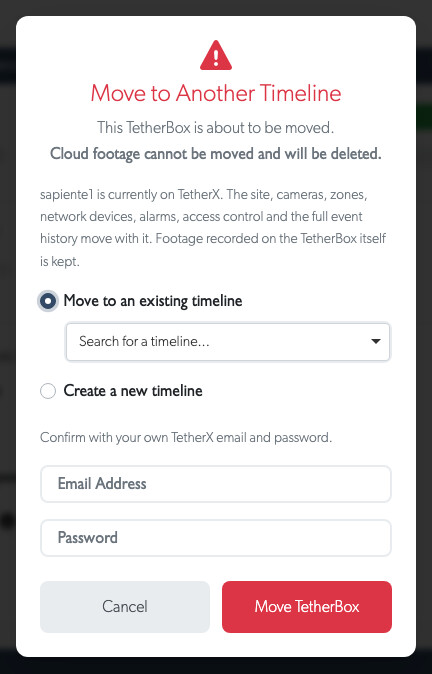 The move to another timeline dialog