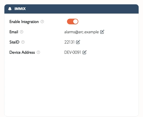 IMMIX settings on a site