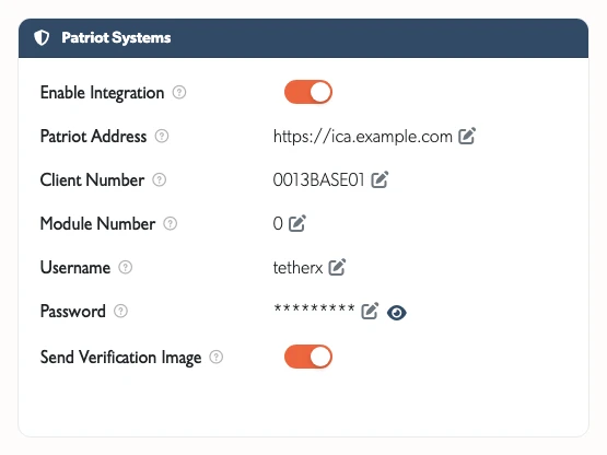 Patriot connection settings on a site