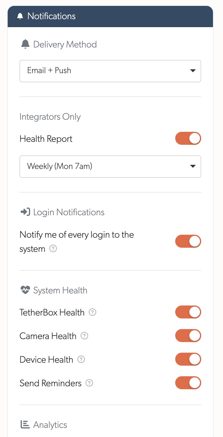 Notifications tab, with Delivery Method at the top