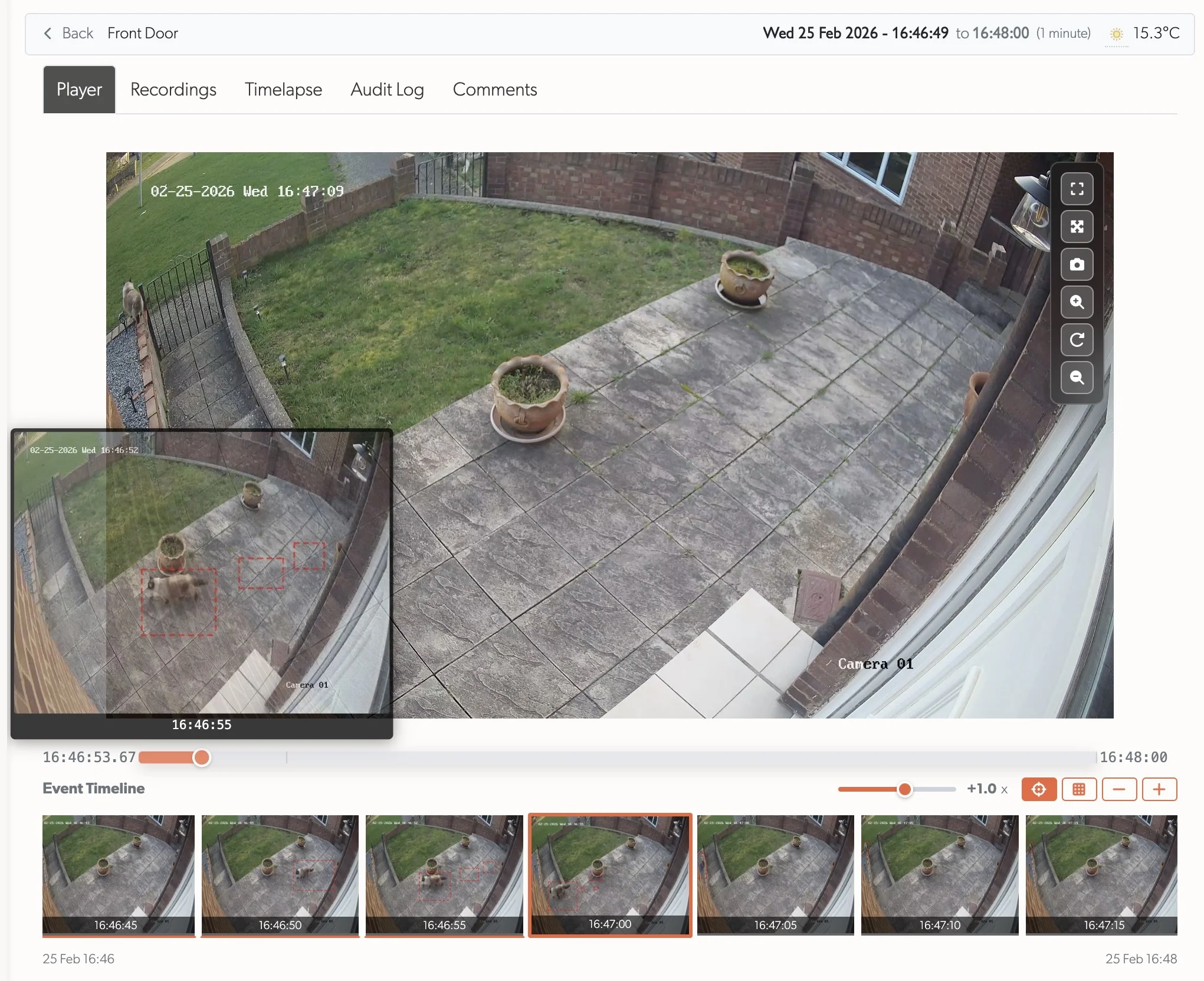 Event Player with timeline filmstrip and scrub preview